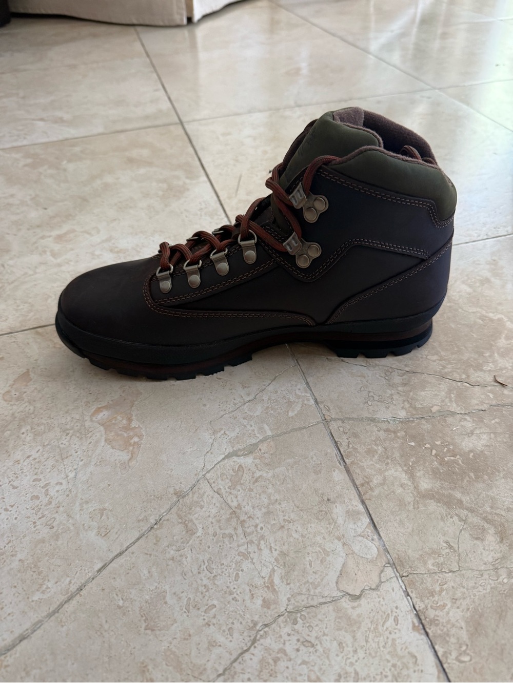 Timberland Dark Brown Leather Men's Hiking Boot with Olive Collar